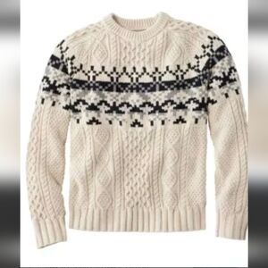 LL Bean Cable Knit Fair Isle Embroidered Ivory Multicolor Pullover in size M
